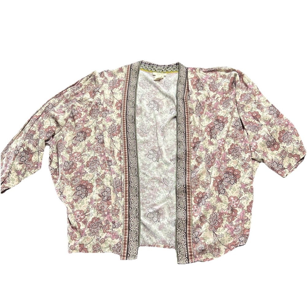 Mystree Women's Floral Print Kimono‎ Cream Dahlia Color One Size Cottage Boho